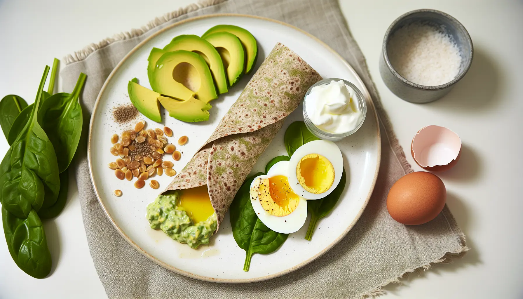 Æggewrap med avocadodip og rugkerner