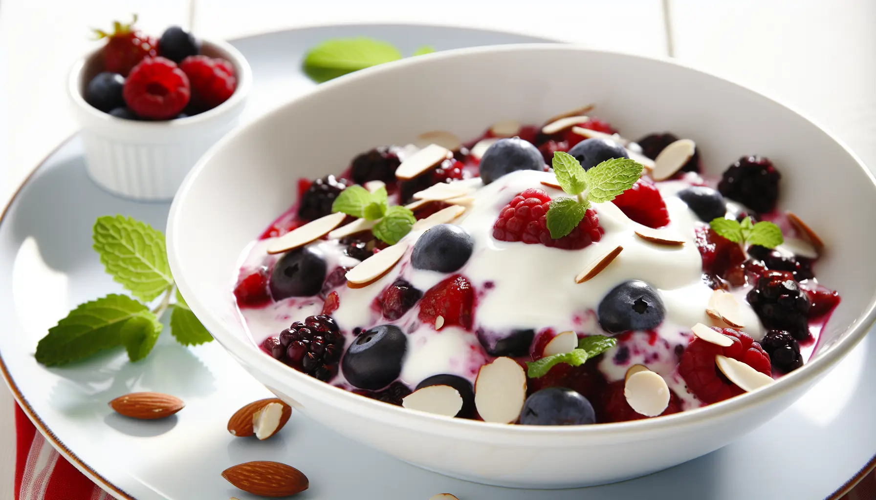 Bagte bær med græsk yoghurt og mandler