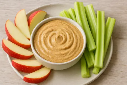 Blodsukkerstabil peanutdip med æble og selleri