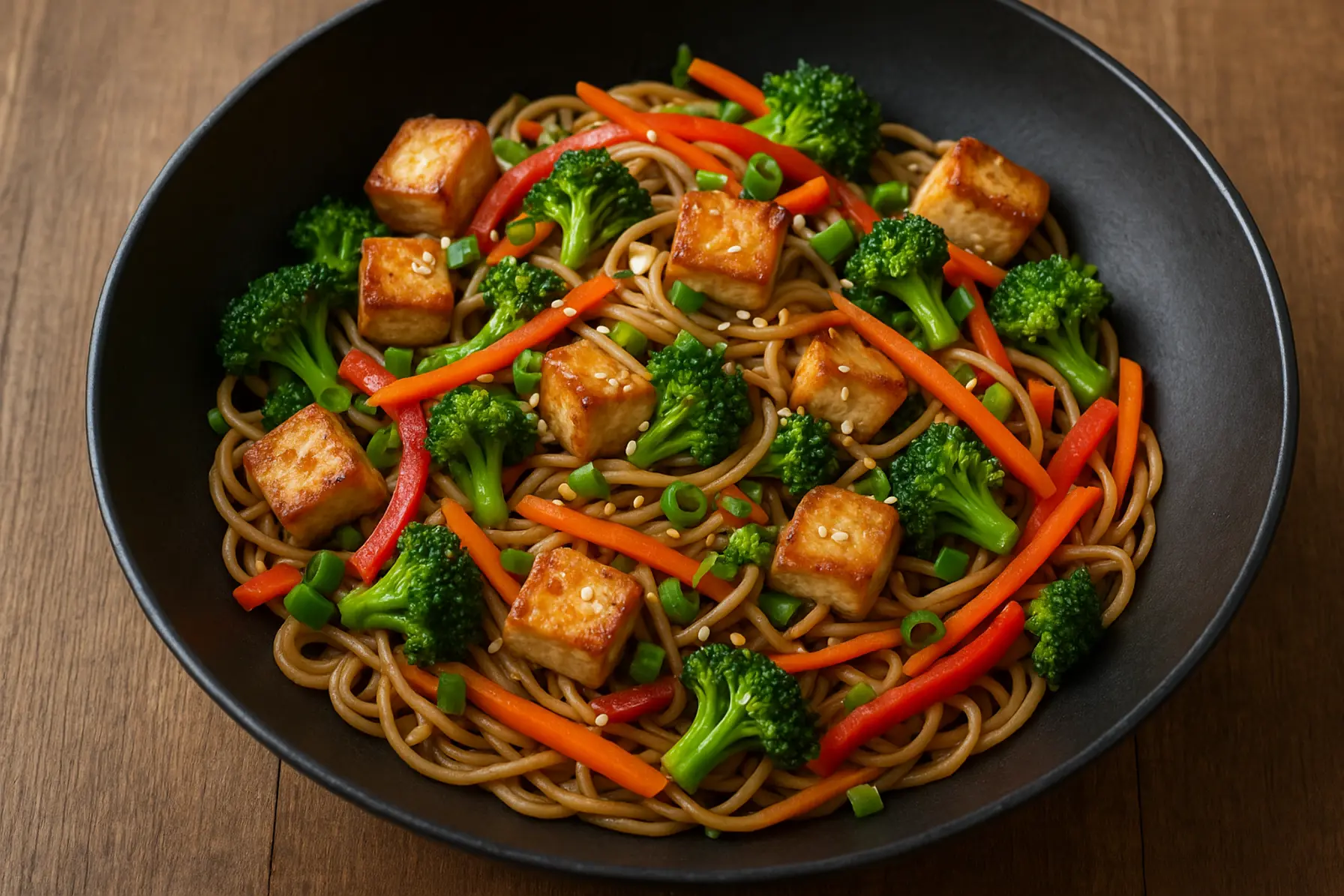 Blodsukkervenlig wok med tofu og fuldkornsnudler