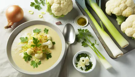 Blomkålssuppe med bagte porrer og kokoscreme