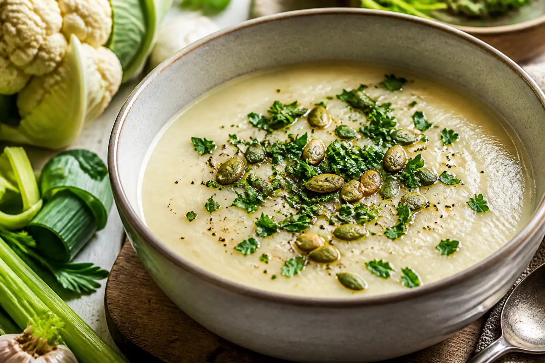 Blomkålssuppe med porre og selleri