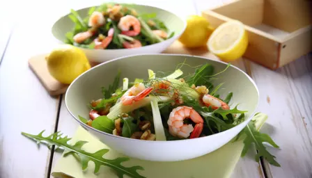 Citronmarinerede rejer med fennikel og ruccola