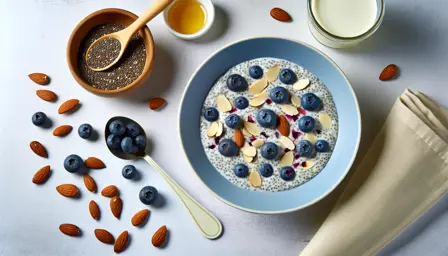 Cremet chiagrød med blåbær og mandler