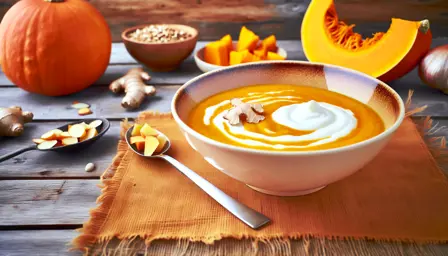 Cremet græskarsuppe med ingefær og græsk yoghurt