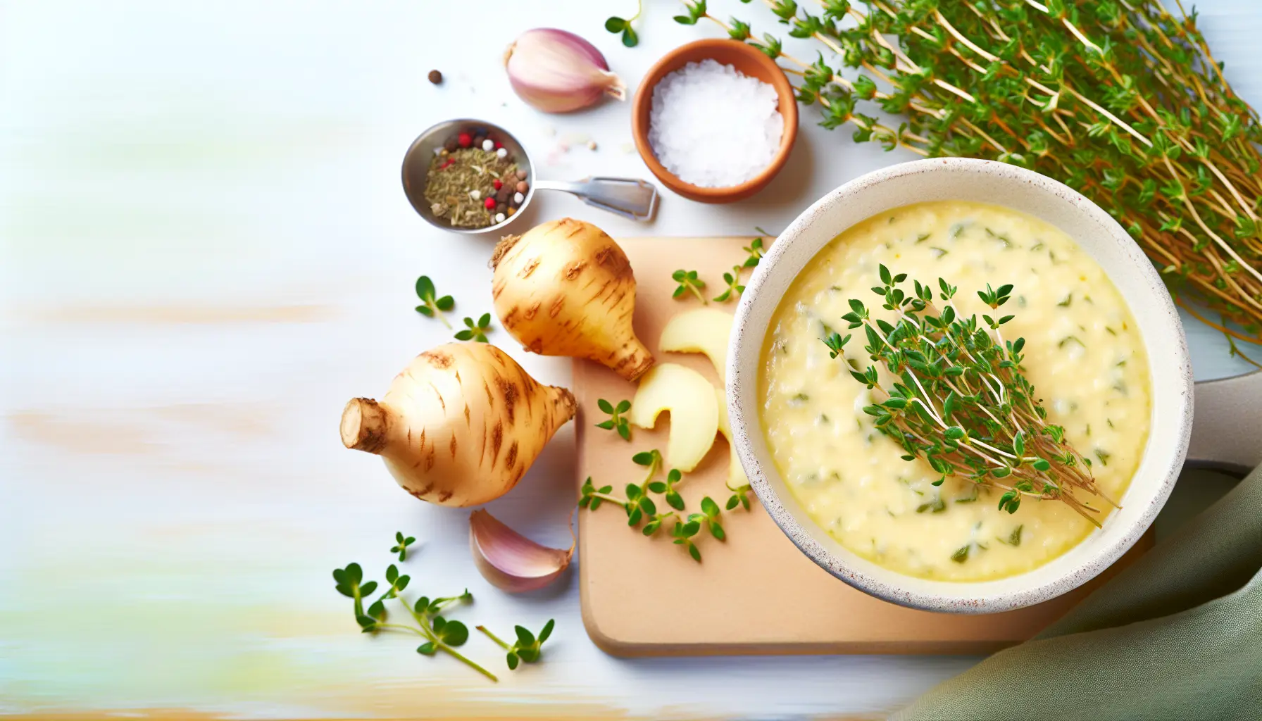 Cremet jordskokkesuppe med frisk timian