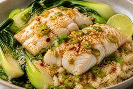 Dampet torsk med pak choi og sesamfrø