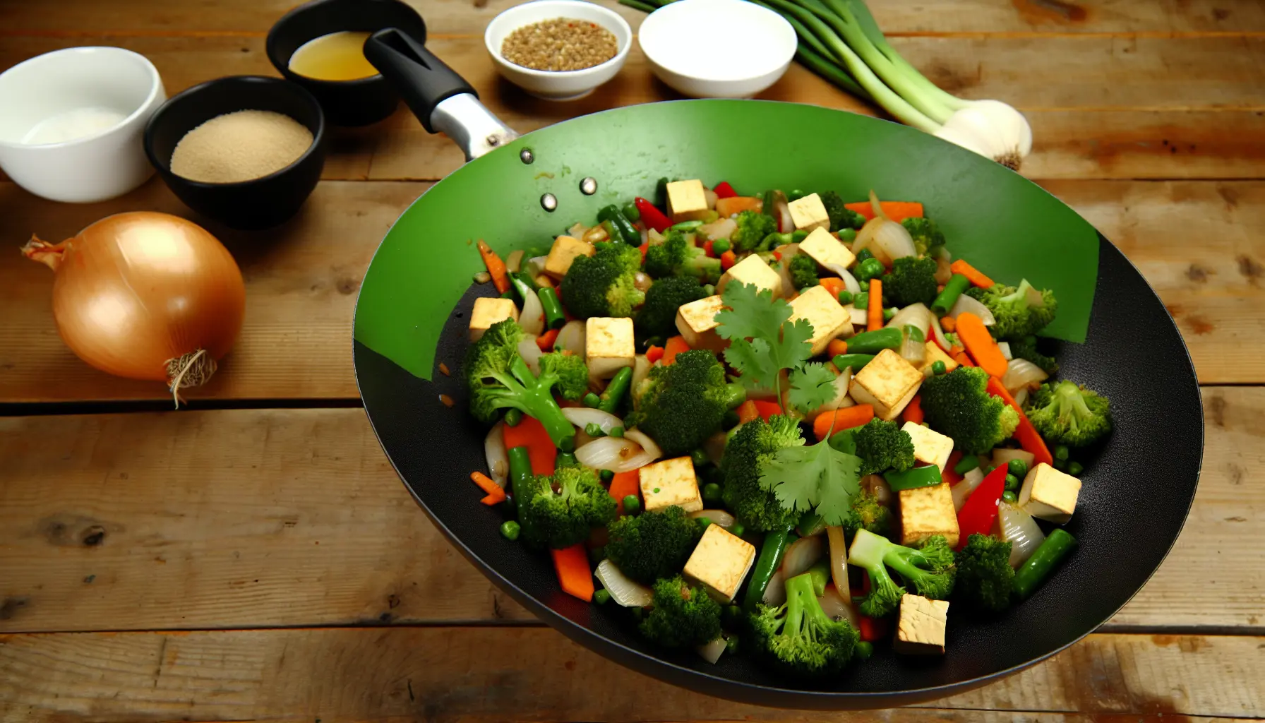 Farverig wok med tofu og sprøde grøntsager