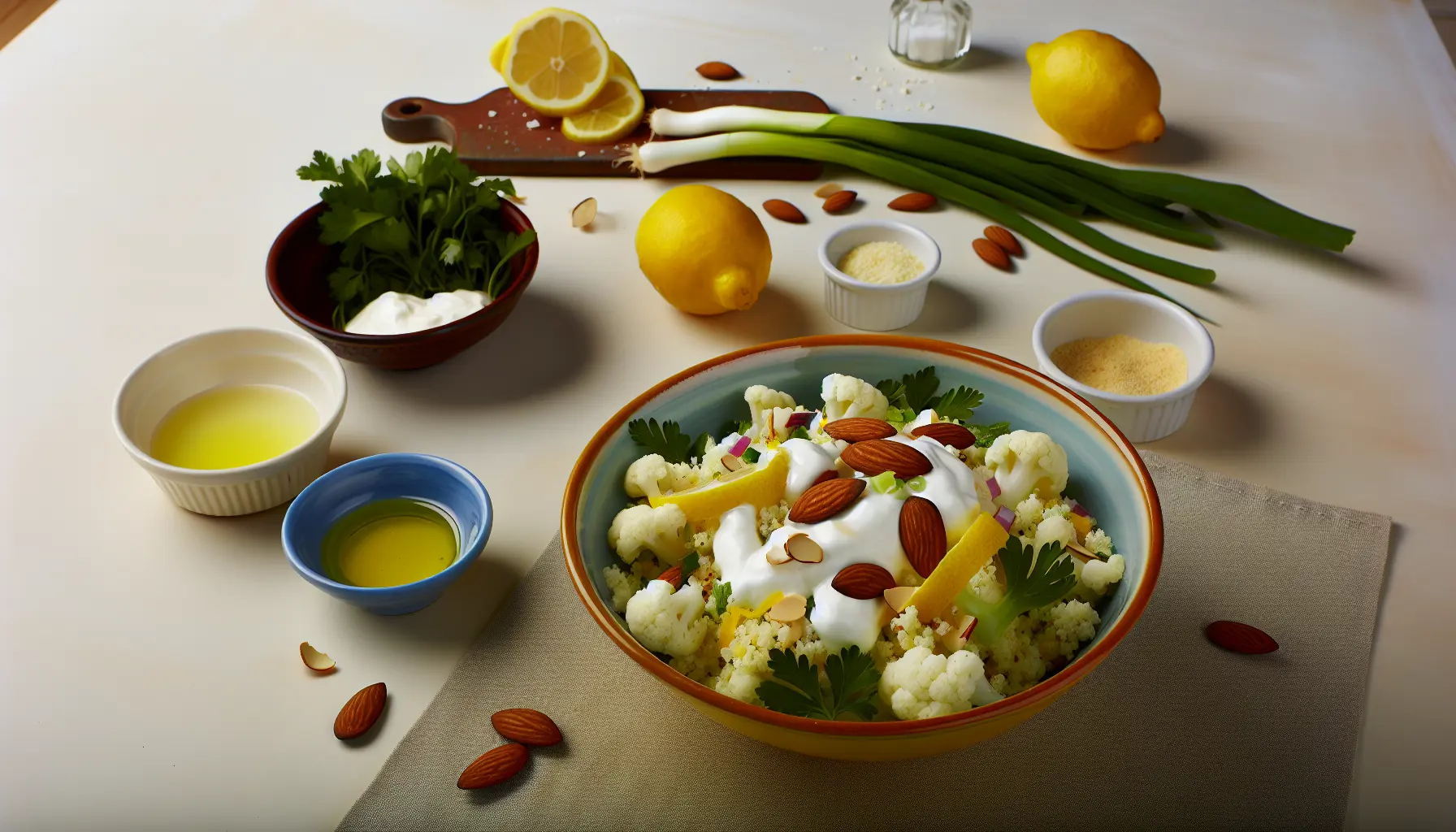 Frisk blomkålscouscous med citron og græsk yoghurt
