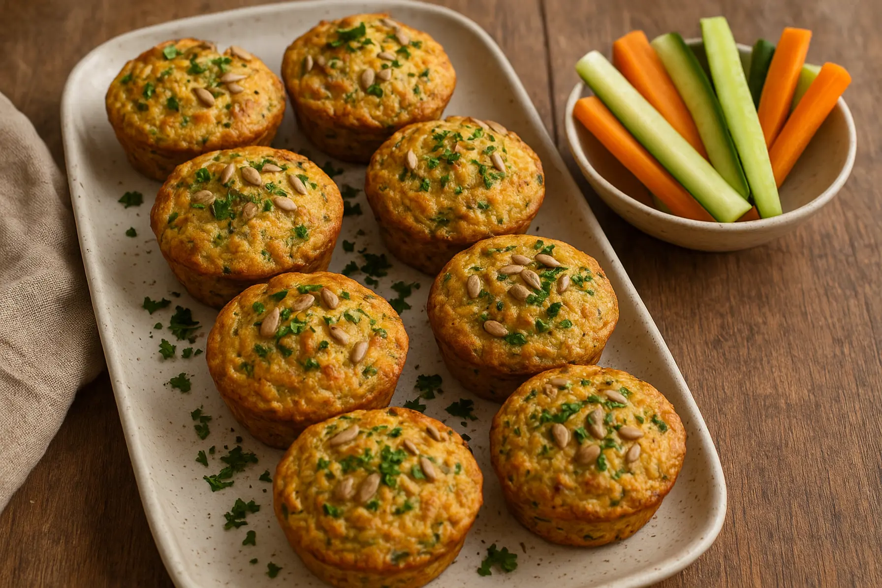 Fuldkornsæggemuffins med porre og solsikkefrø