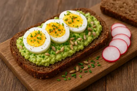 Fuldkornsrugbrød med skyr, avocado og æg