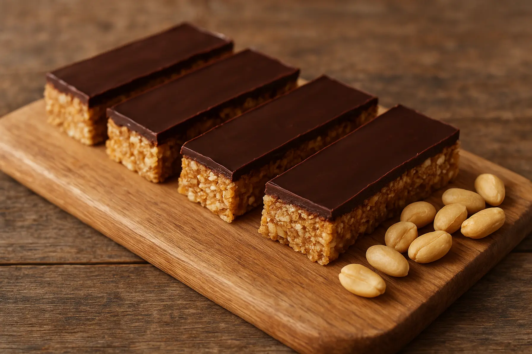 Fuldkornssnacks med peanutcreme og mørk chokolade