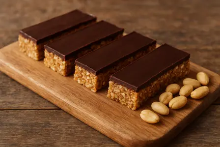 Fuldkornssnacks med peanutcreme og mørk chokolade