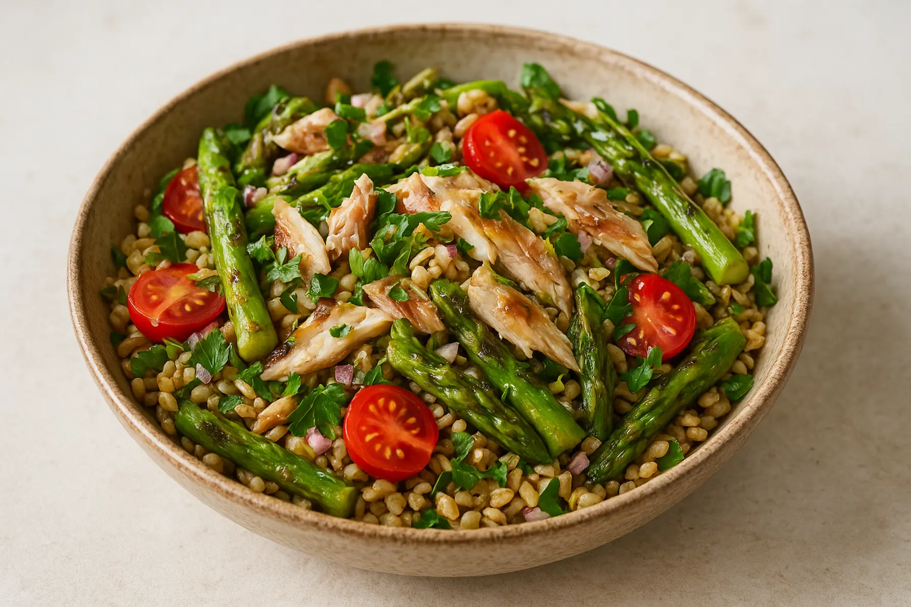 Grillet asparges- og rugsalat med røget makrel