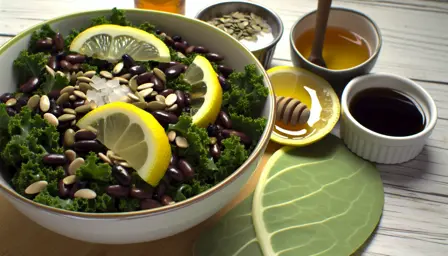 Grillet grønkålssalat med citron og sorte bønner
