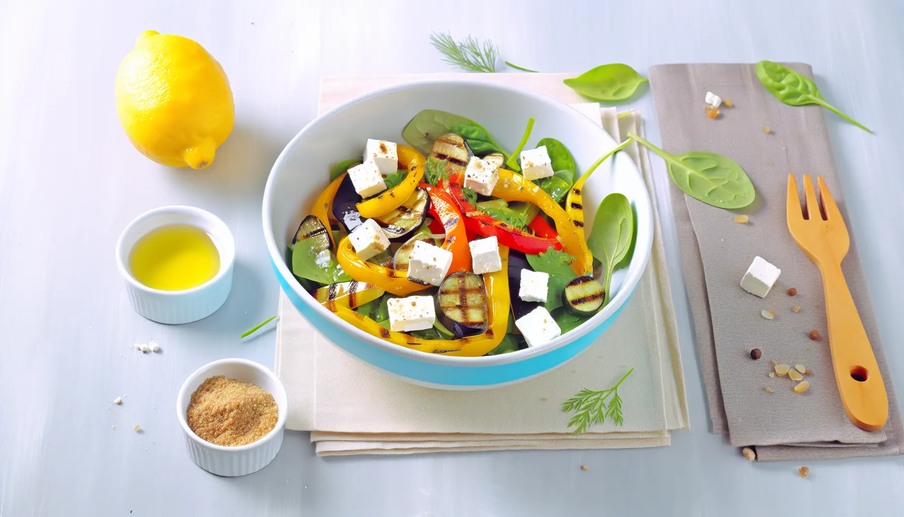 Grillet grøntsagssalat med feta og citronvinaigrette