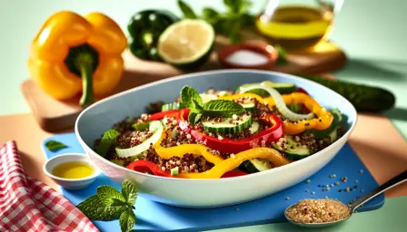 Grillet peberfrugtsalat med quinoa og mynte