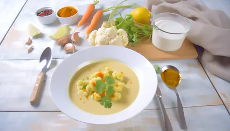 Karrystuvet blomkålssuppe med kokosmælk