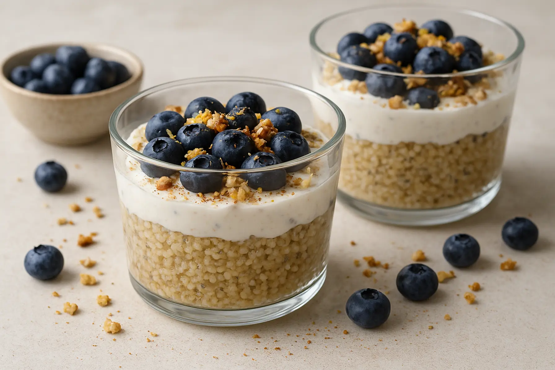 Kold hirse med chia, skyr og blåbær