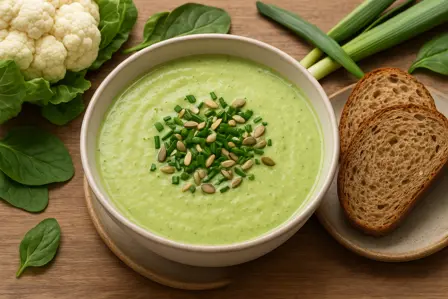 Lavglykæmisk blomkål-porresuppe med spinat