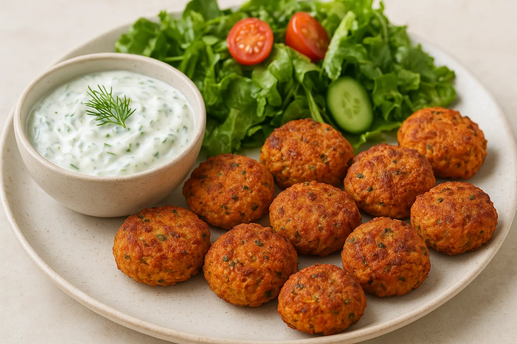 Havre- og linsefrikadeller med yoghurt-tzatziki