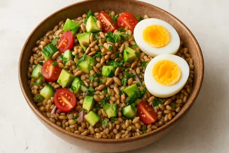 Lavglykæmisk rugkernesalat med avocado og æg