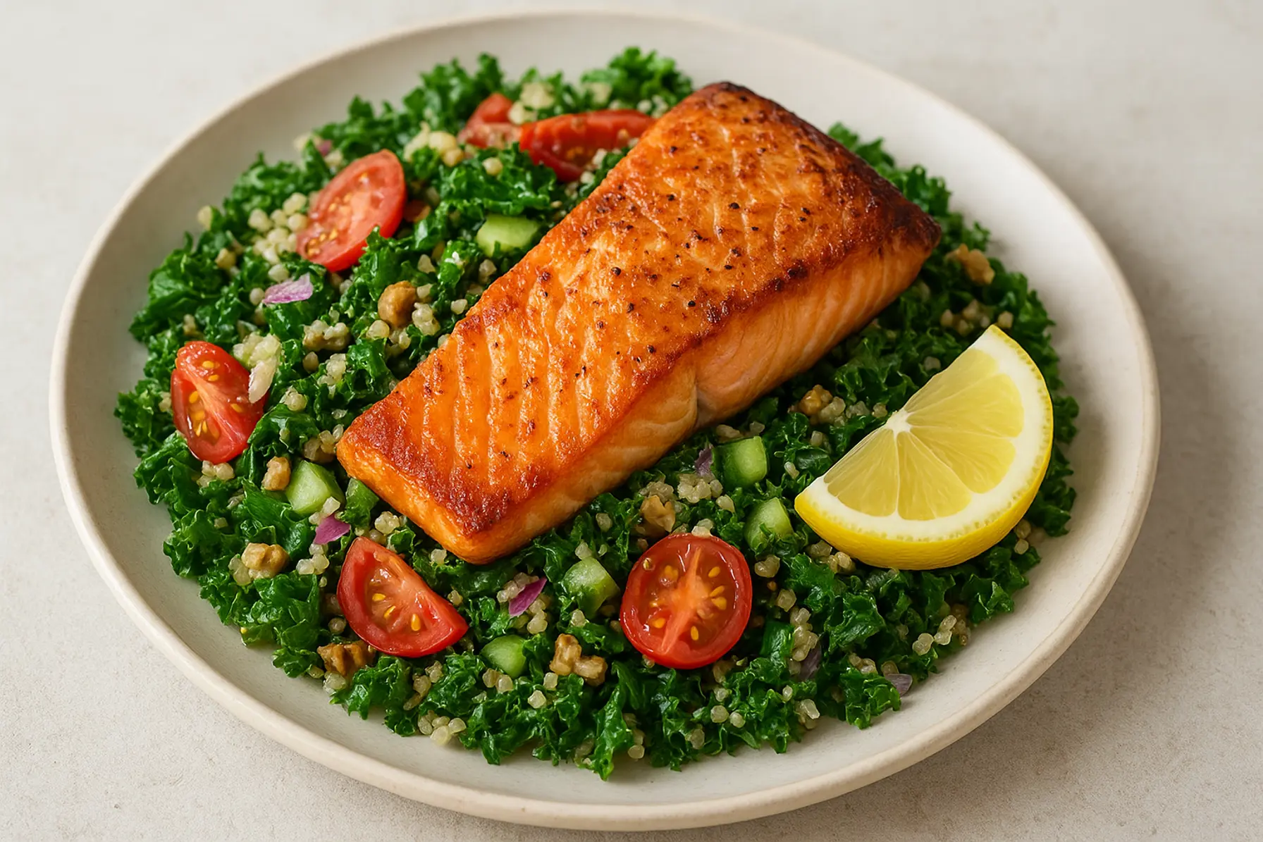 Lynstegt ørred med quinoa- og grønkålssalat