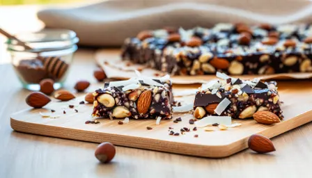 Nøddebarer med mørk chokolade og kokos