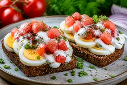 Rugbrødstoast med æg og tomat