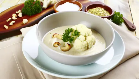 Silkeblød blomkålssuppe med cashewcreme