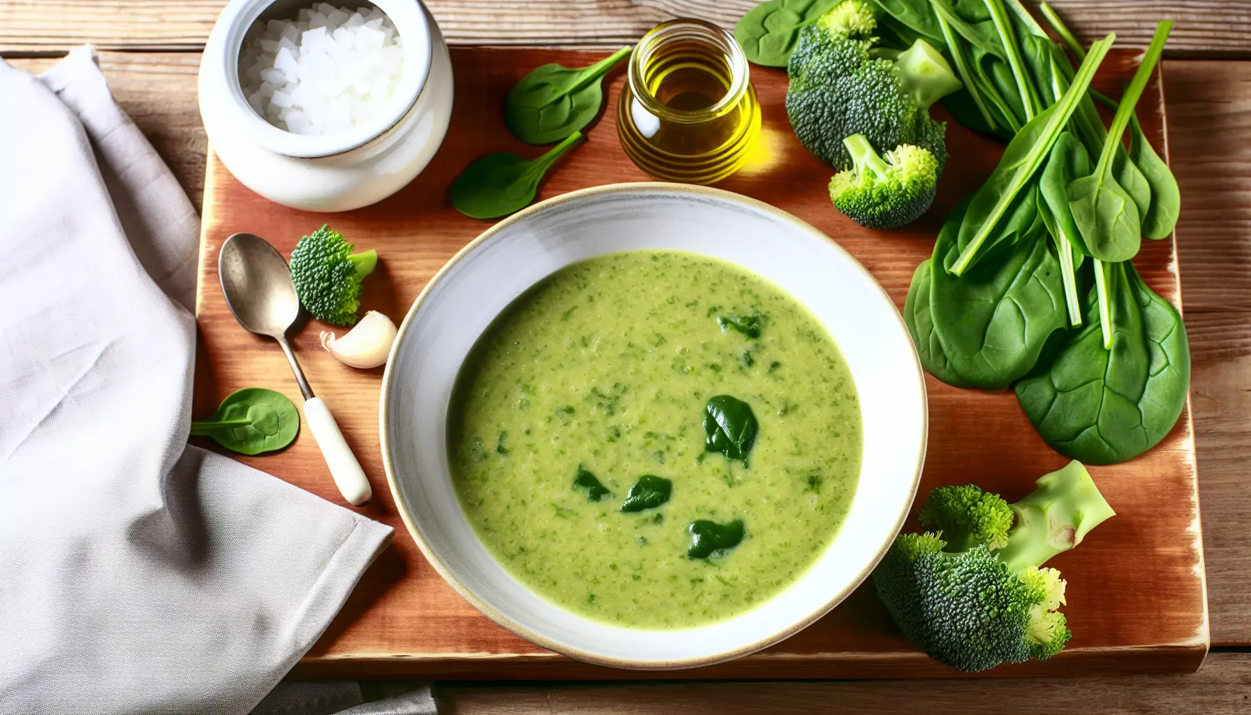 Silkeblød broccoli- og spinatsuppe med kokosmælk