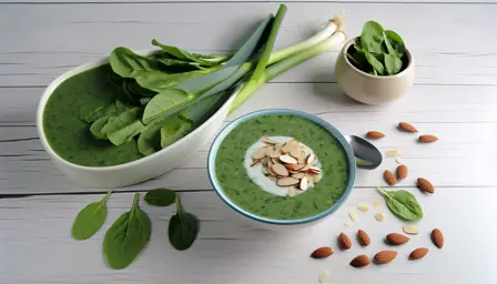 Silkeblød porre- og spinatsuppe med mandelcreme