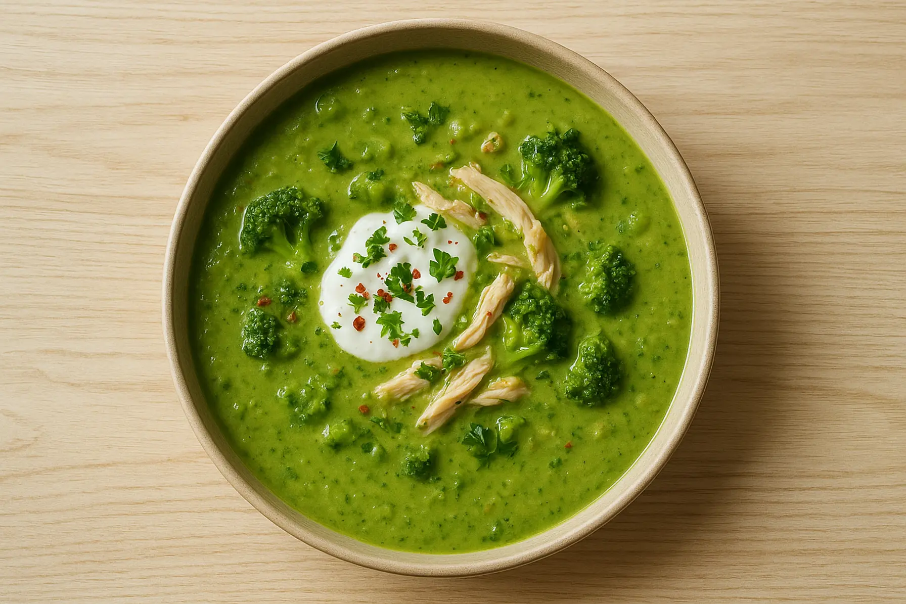 Silkeblød squash- og broccolisuppe med linser og kylling