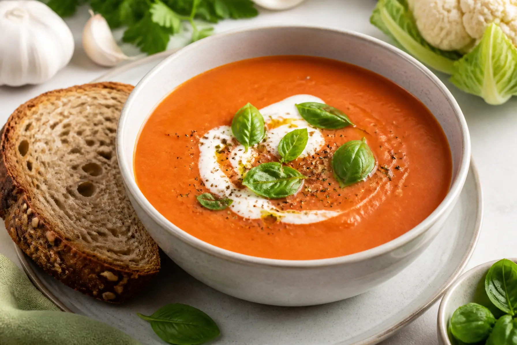 Silketomat-suppe med blomkål og selleri