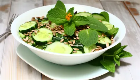 Syrlig agurkesalat med mynte og ristede solsikkekerner