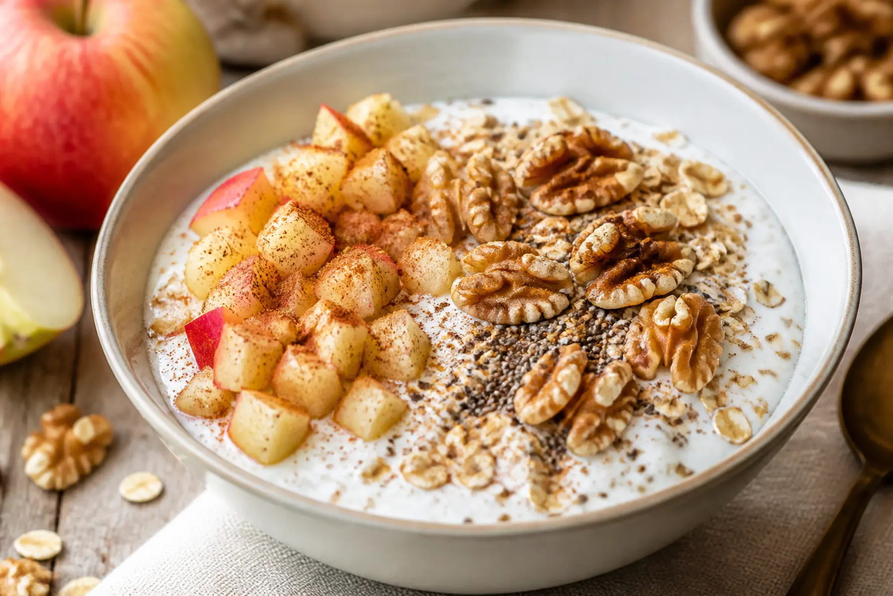 Yoghurt bowl med havre, æble og valnødder