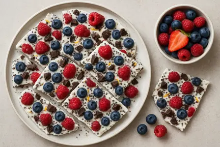 Yoghurtbark med bær, chia og mørk chokolade